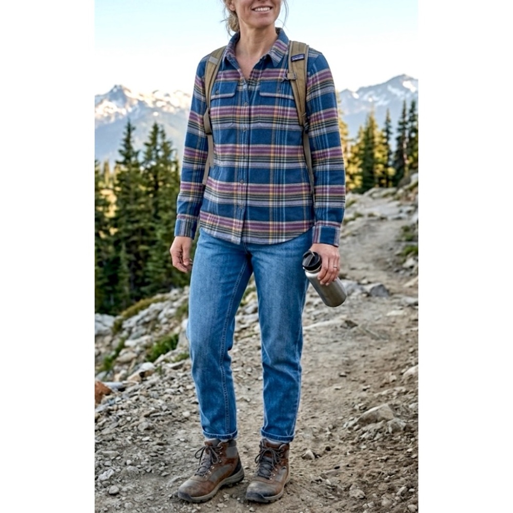 PATAGONIA WOMEN XXL 1X FJORD FLANNEL PLAID SHIRT WORN WEAR ORGANIC COTTON *MINT